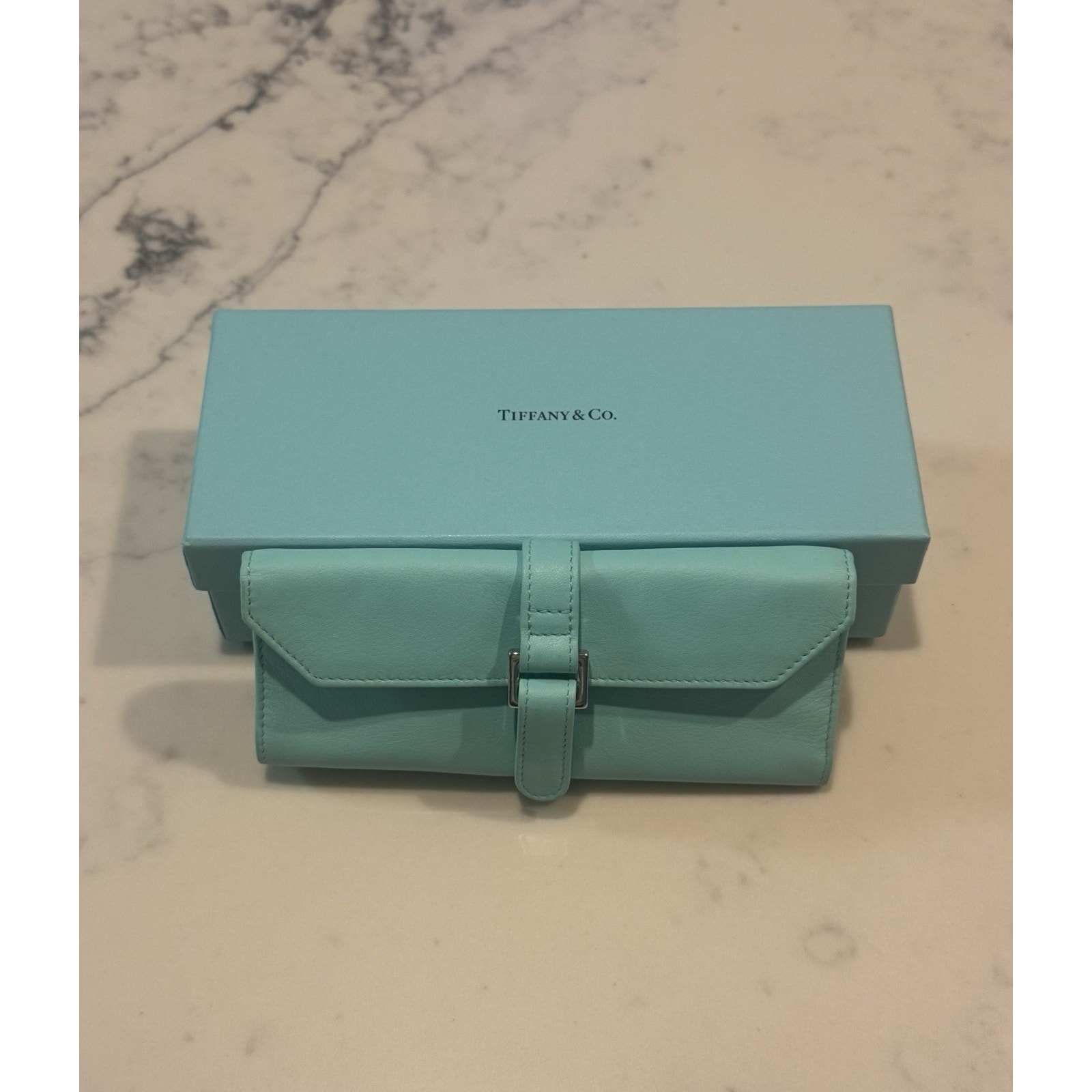 Rare Tiffany  Co Blue Leather Jewelry Travel Roll Organizer Case